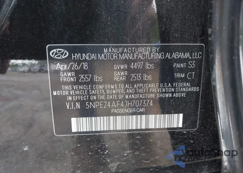 2018 Hyundai Sonata Se from USA, damaged, VIN 5NPE24AF4JH707374